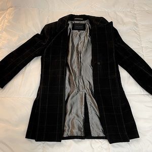 Banana Republic Men’s Plaid Double Breasted Mid-Length Coat in Dark Grey